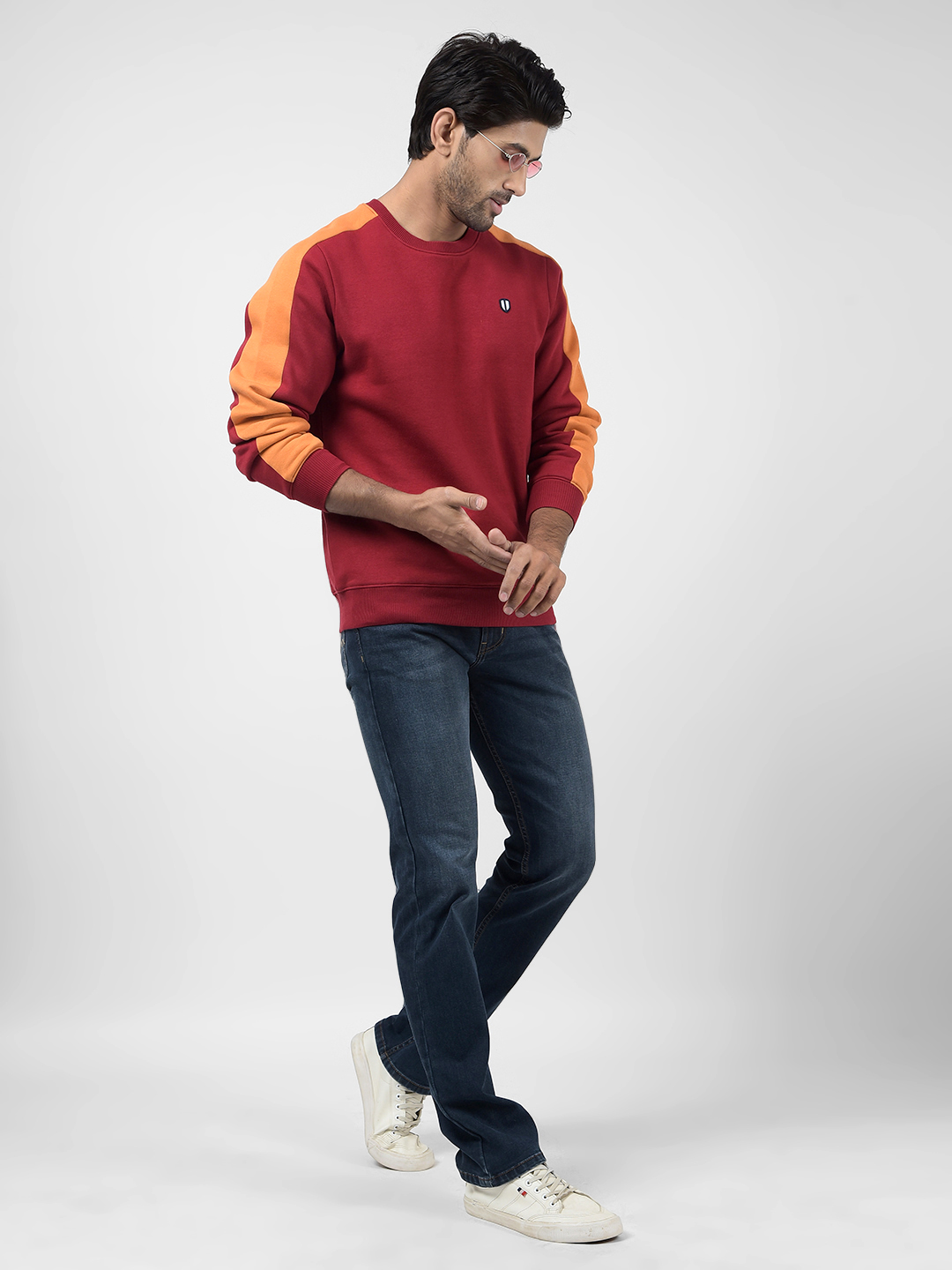 Numero Uno Men Color Block Maroon Sweat Shirt